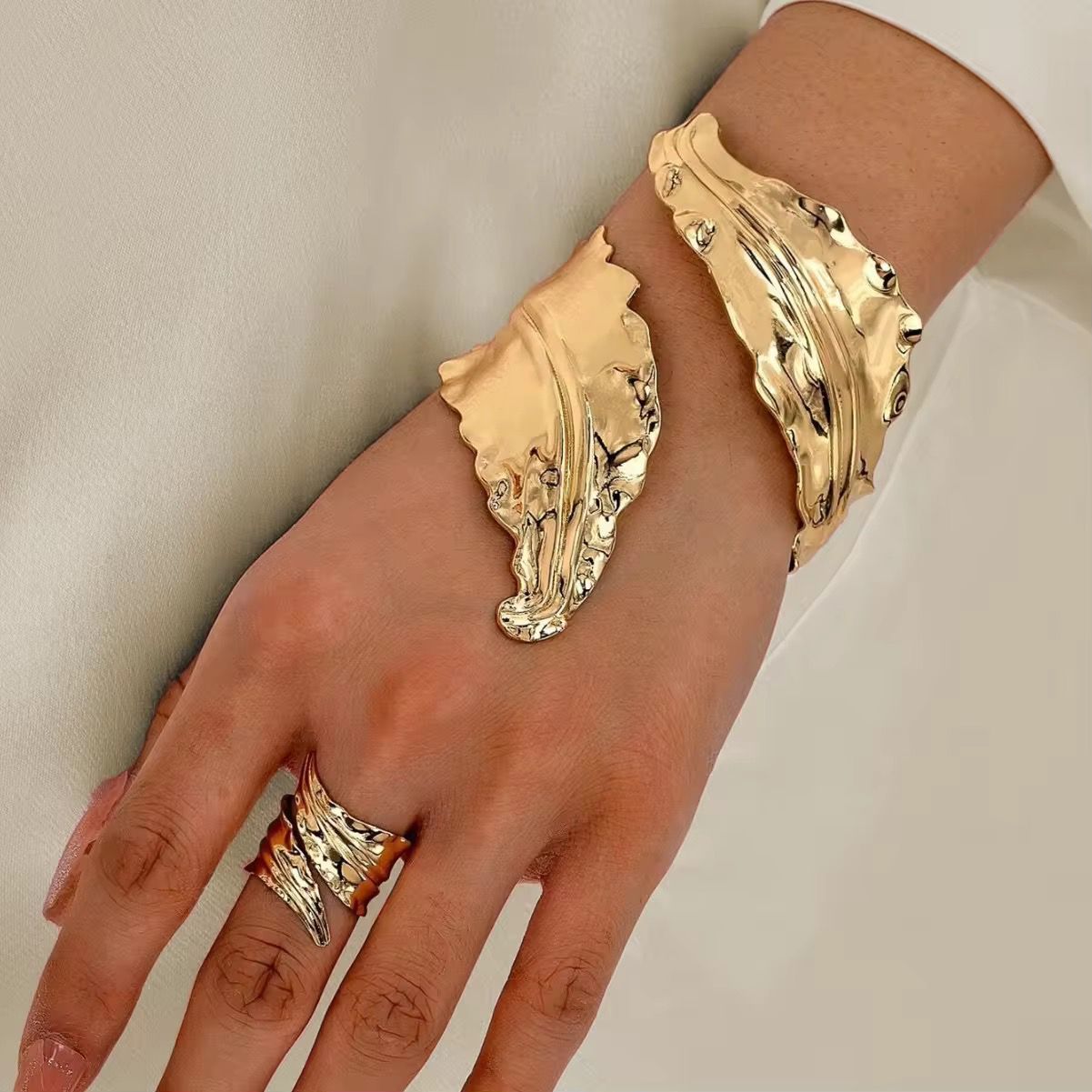 Auric Leaf Bracelet and Ring Set