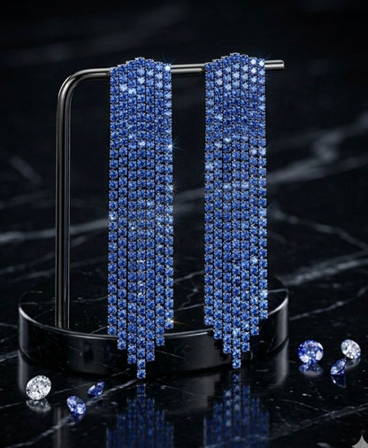 Icy Sapphire Tassel Earrings
