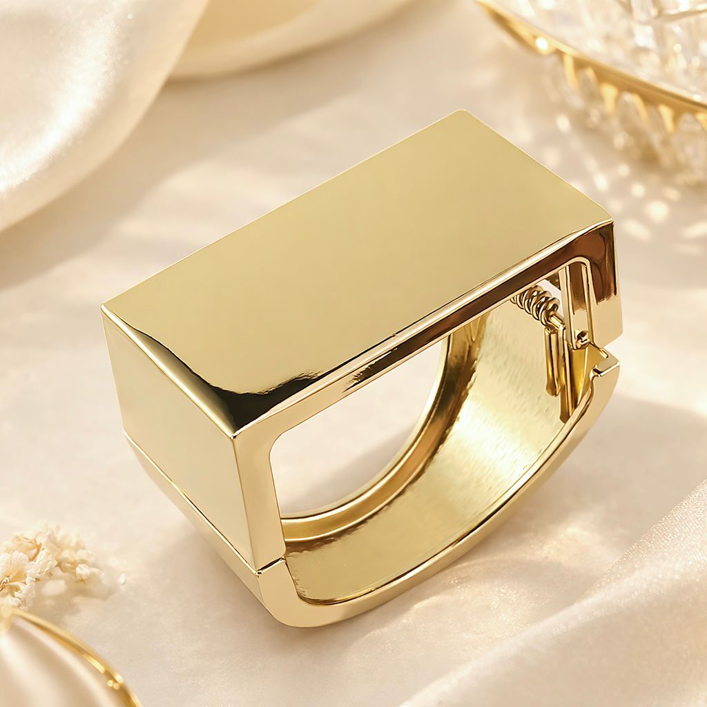 Wide Cube Cuff Gold Bracelet