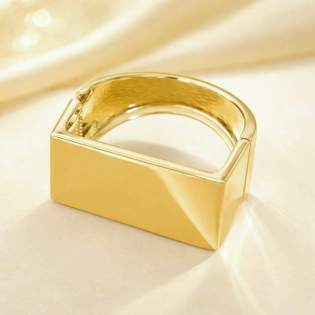 Wide Cube Cuff Gold Bracelet