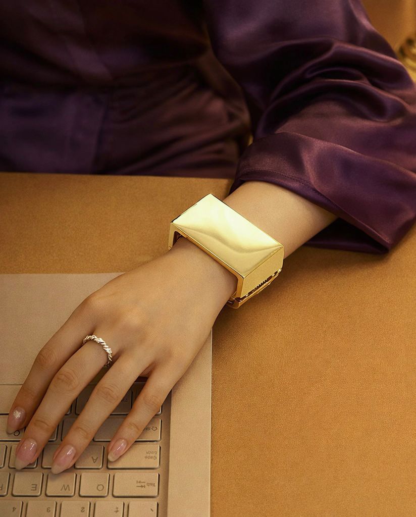 Wide Cube Cuff Gold Bracelet