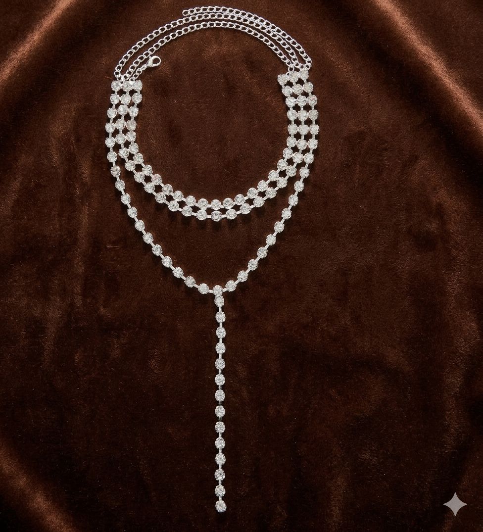Sparkling Rhinestone Long Line Necklace