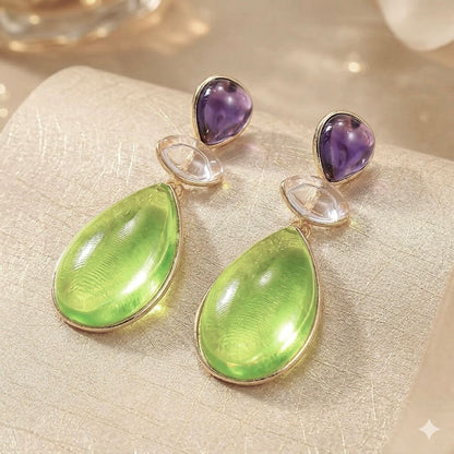 Green and Purple Drop Earring
