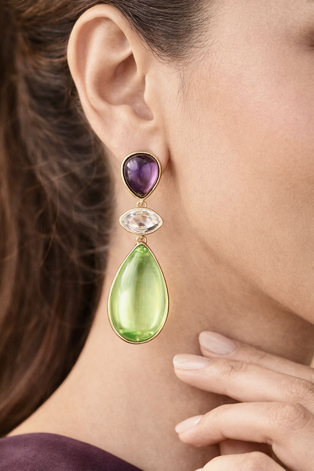 Green and Purple Drop Earring