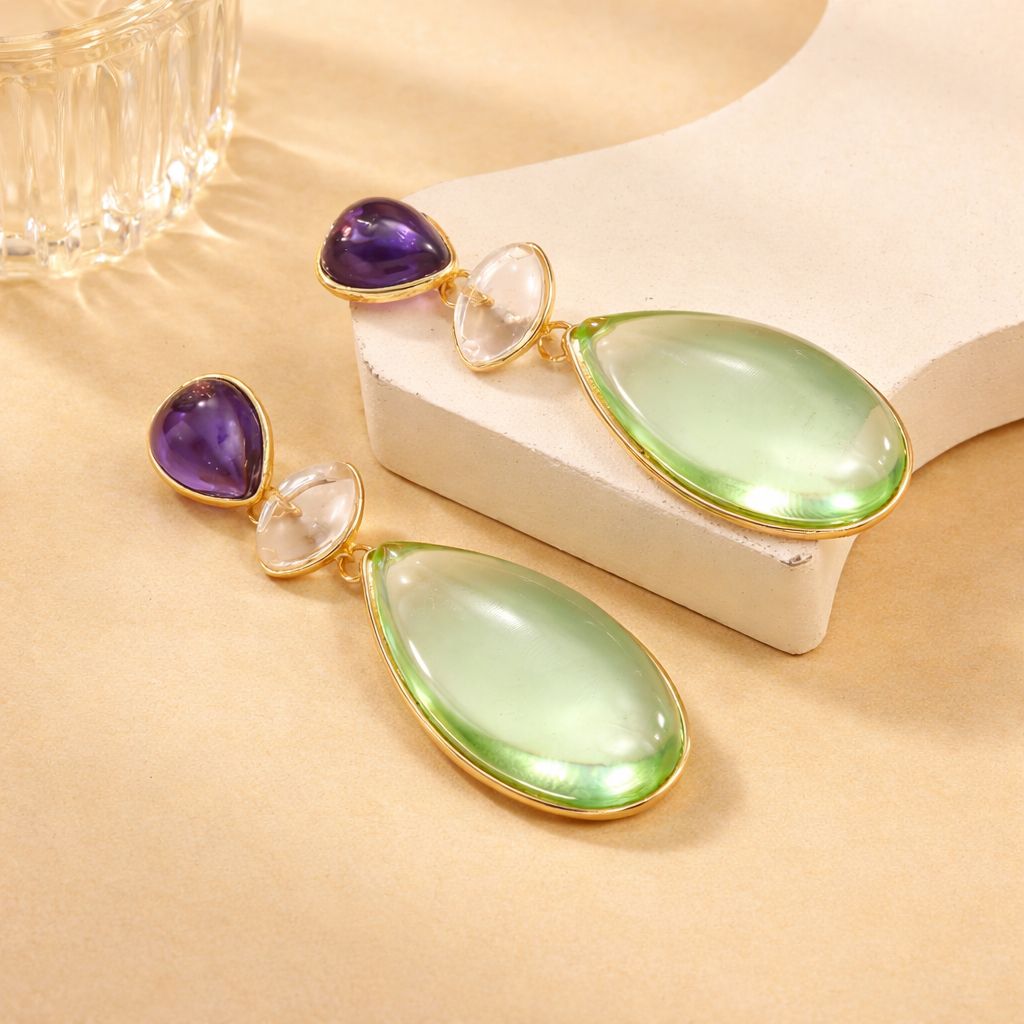 Green and Purple Drop Earring