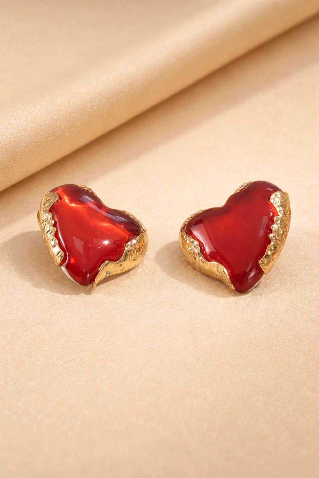 Crimson Red Heart Studs