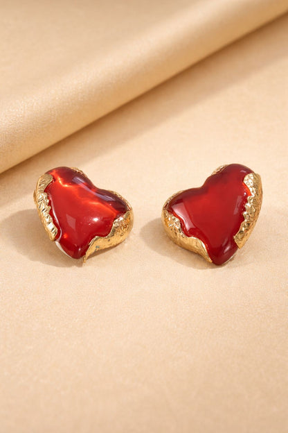 Crimson Red Heart Studs