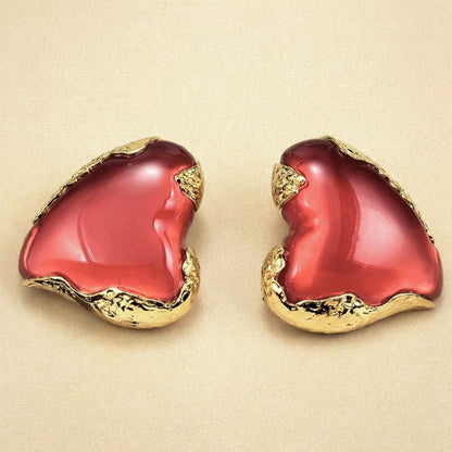 Crimson Red Heart Studs
