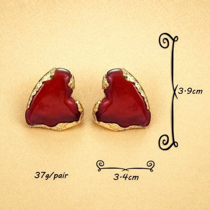 Crimson Red Heart Studs