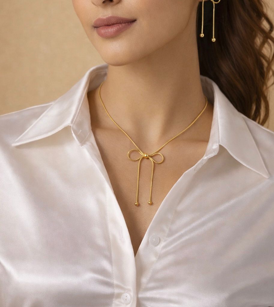 Bead Adorned Bow Necklace