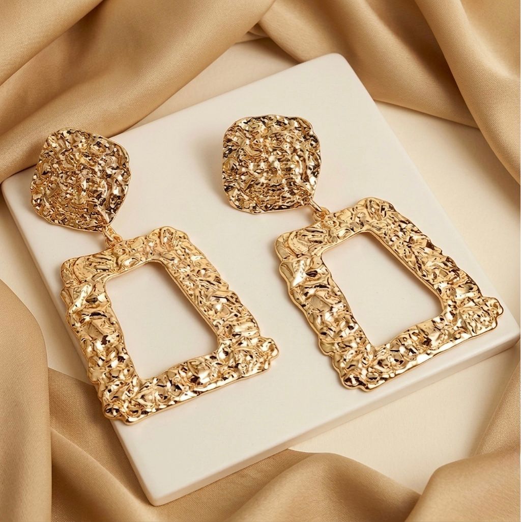 Geometric Gold Drop Square Earring