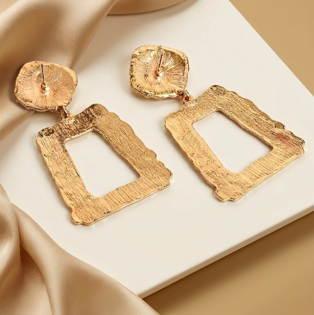 Geometric Gold Drop Square Earring
