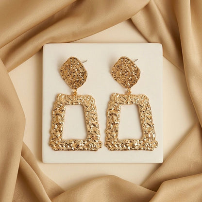 Geometric Gold Drop Square Earring