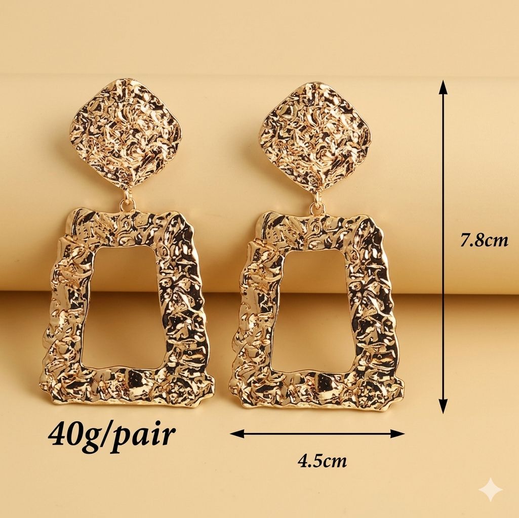 Geometric Gold Drop Square Earring