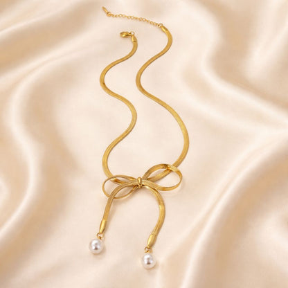Pearl Droplet Bow Necklace