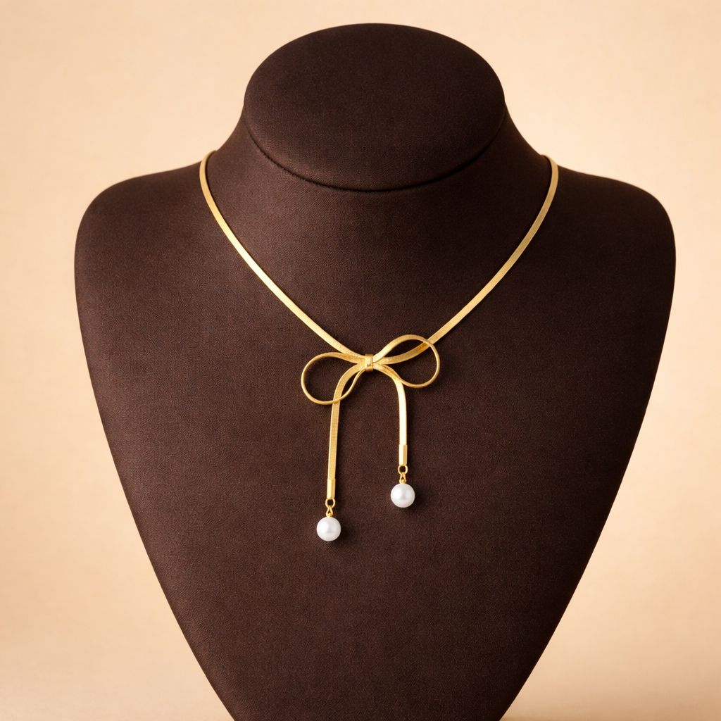 Pearl Droplet Bow Necklace