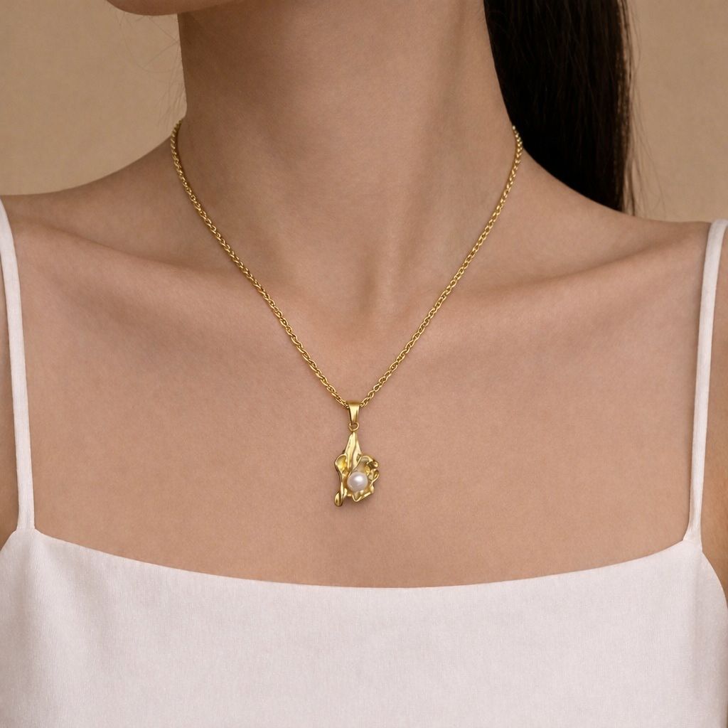 Pearl Blossom Neck Charm - 18k Gold Plated