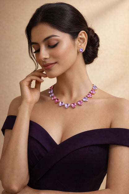 Pink and Purple Love Crystal Necklace