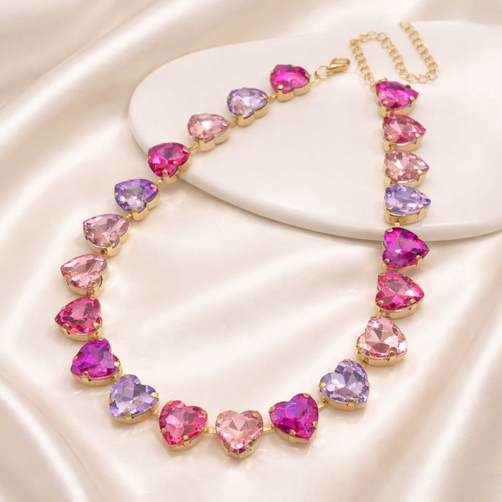 Pink and Purple Love Crystal Necklace