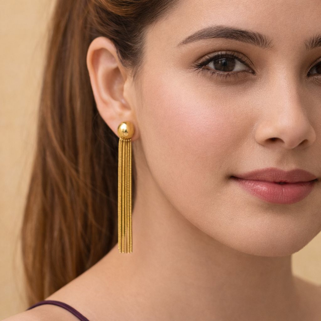 Plain Gold Ball Tassel Earrings
