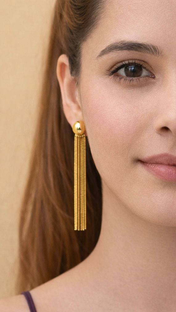 Plain Gold Ball Tassel Earrings