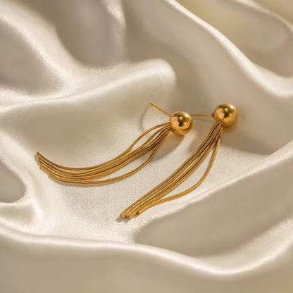 Plain Gold Ball Tassel Earrings