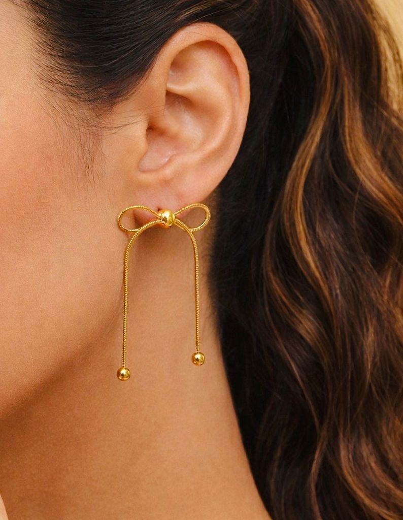 Bead Adorned Bow Earrings