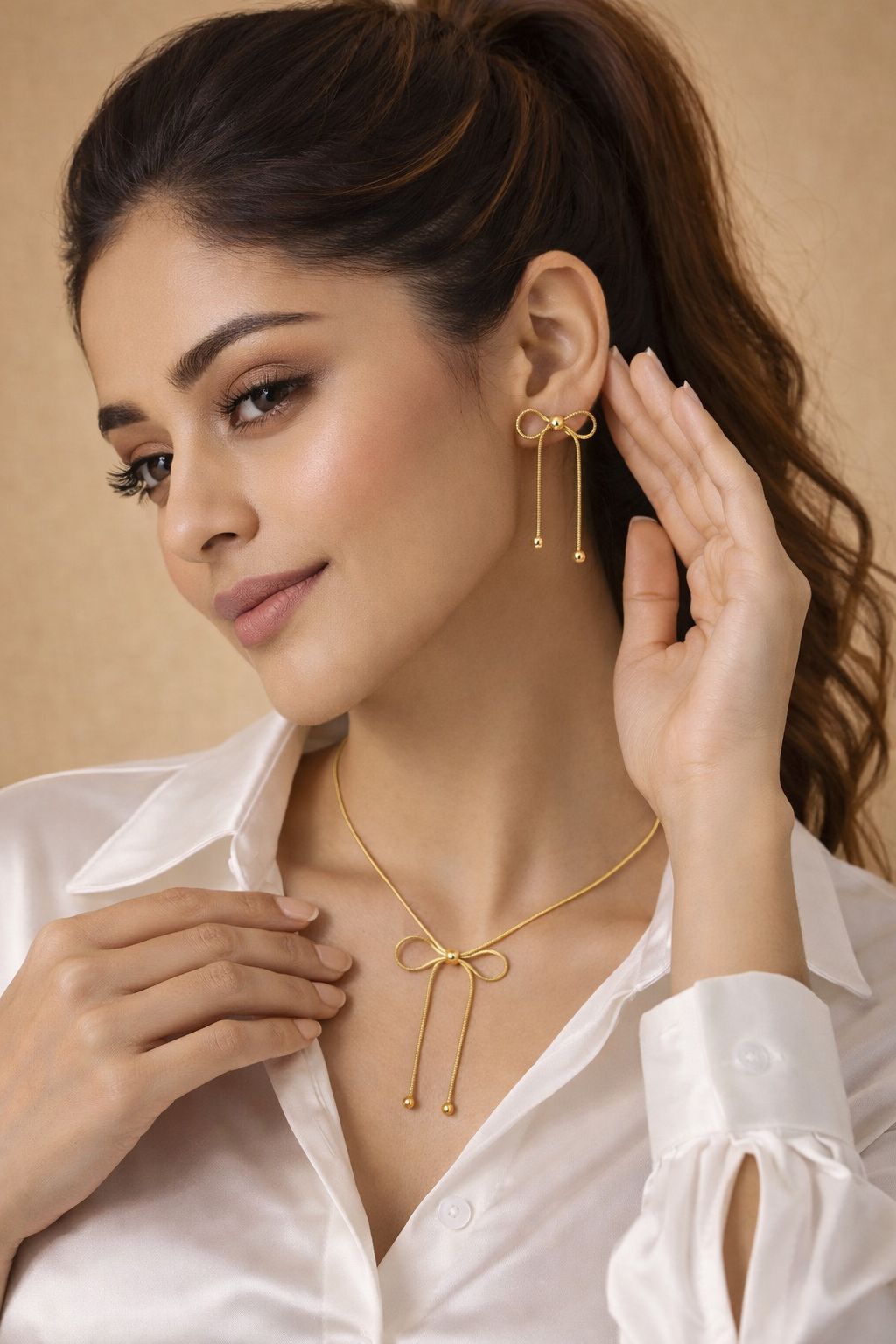 Bead Adorned Bow Earrings