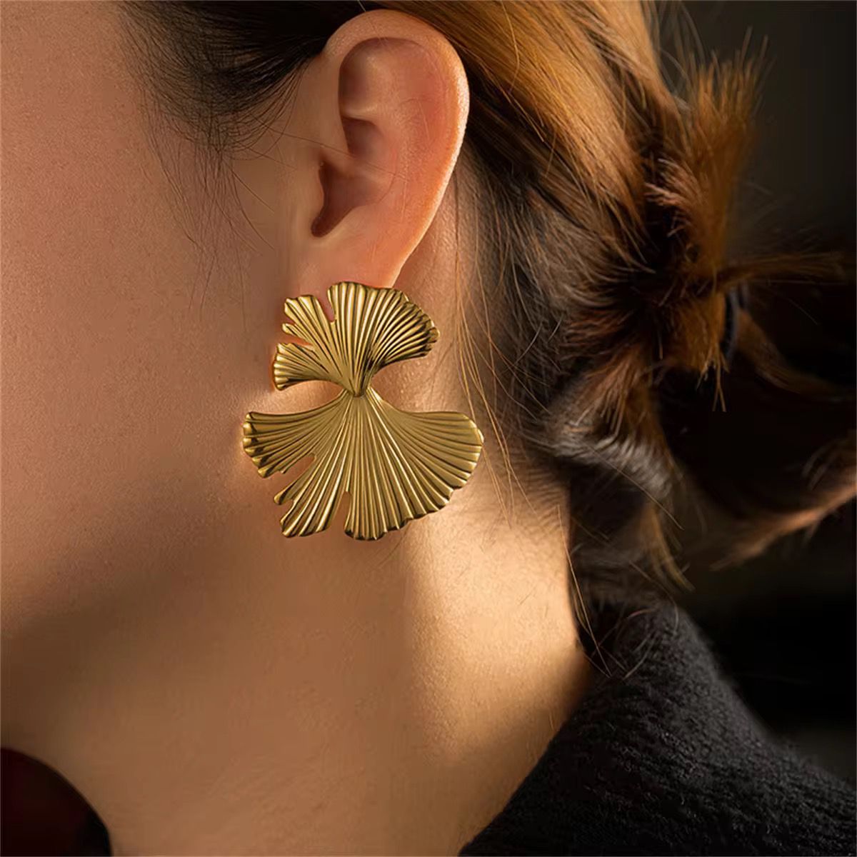Gold Biloba Leaf Studs