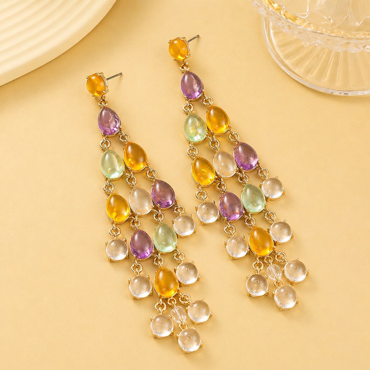 Multi Coloured Multi Layered Chandelier Earring