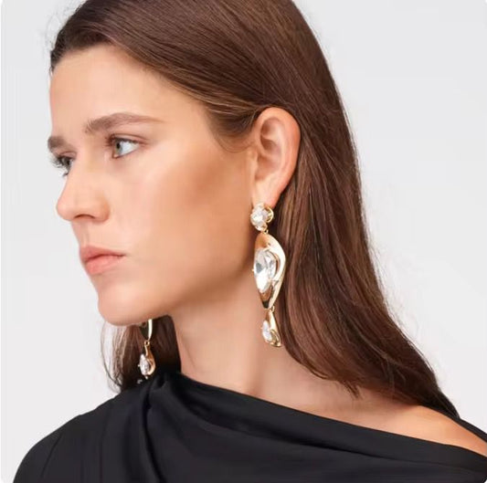Grey Smokey Crystal Chunky Earring