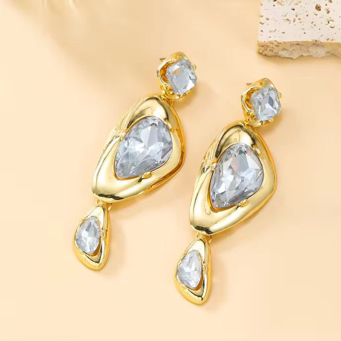 Grey Smokey Crystal Chunky Earring