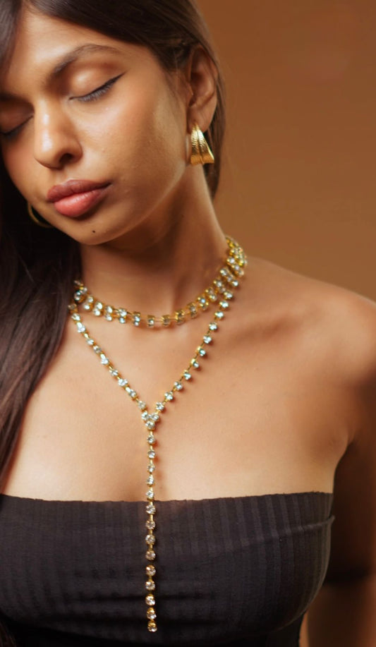 Sparkling Rhinestone Long Line Necklace