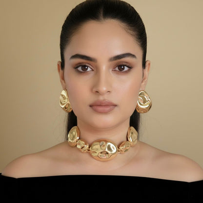 Geometric Gold Bold Statement Necklace