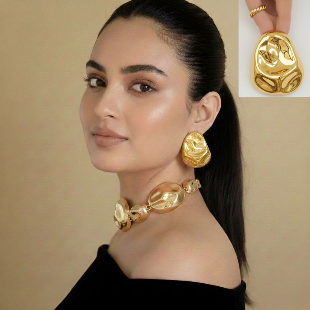 Geometric Gold Bold Statement Studs