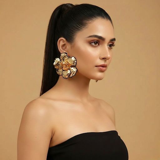 Grande Fleur Noiré Studs