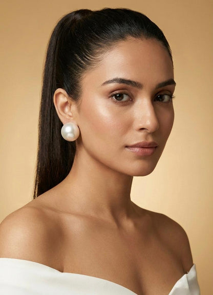 Gold Pearl Ball Statement Studs