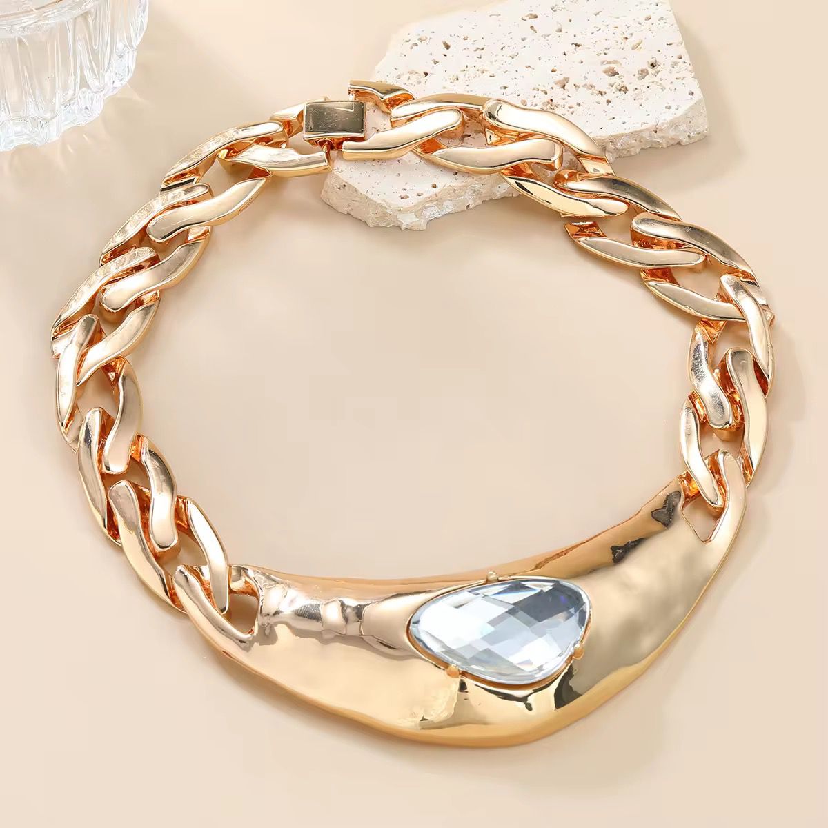 Gold Smokey Crystal Chunky Necklace
