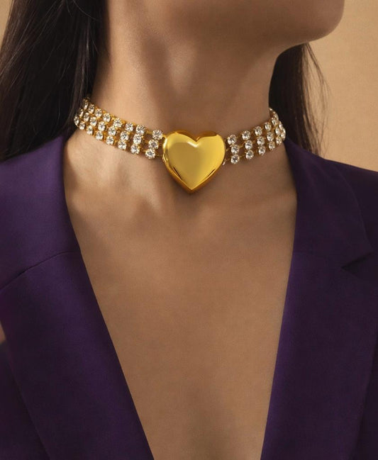 Sparkling Heart of Gold Choker