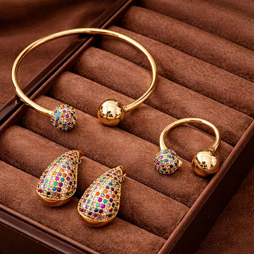 Dazzling Sphere and Tear Jewellery Set - 18k Gold Plated