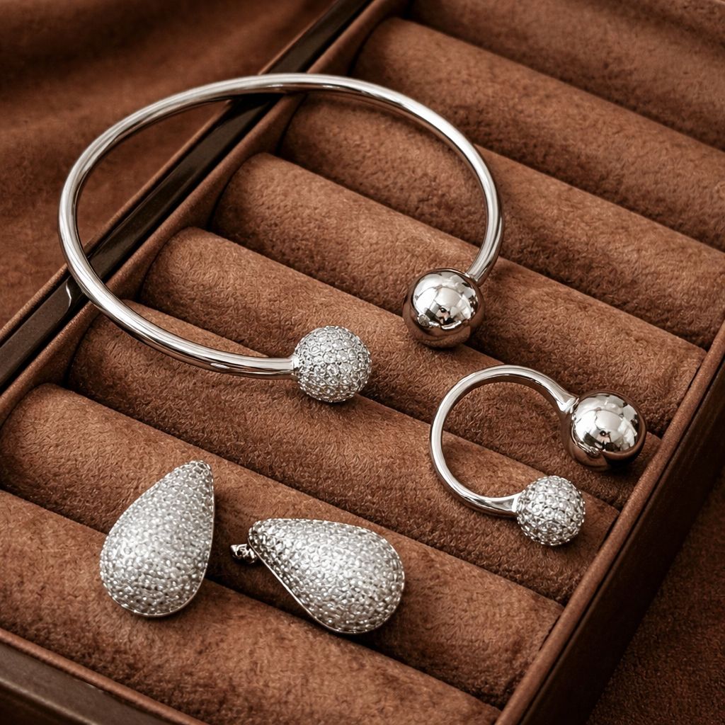 Dazzling Sphere and Tear Jewellery Set - 18k Gold Plated