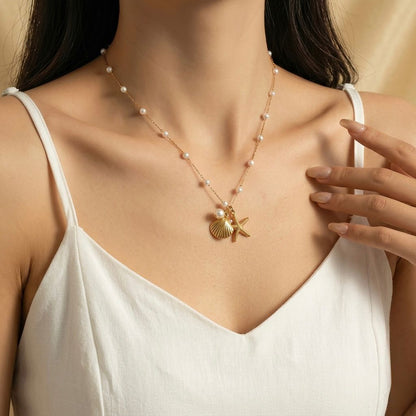 Beachy Bliss Pearl Necklace - 18k Gold Plated