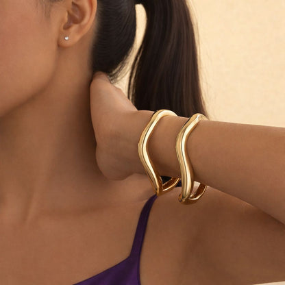 Gold Bold Wavy Stack Bracelet (Pair)