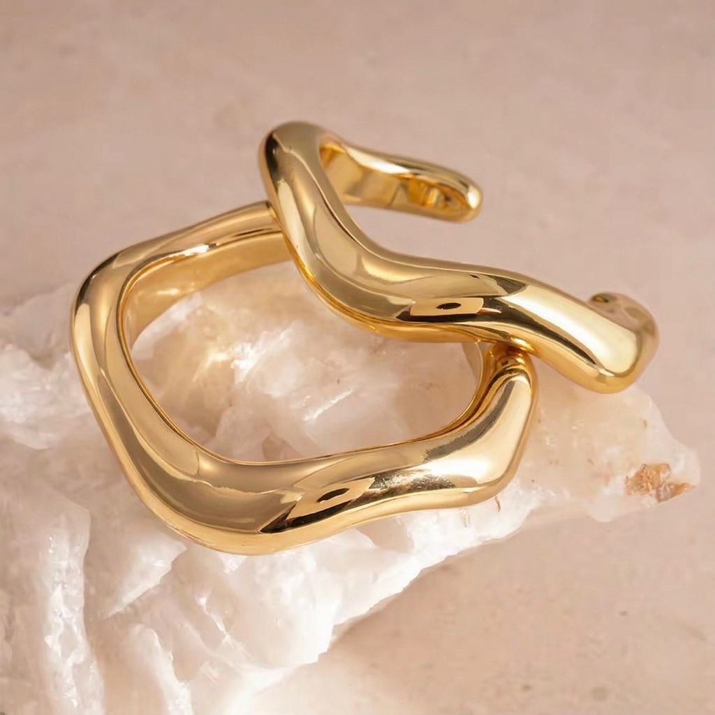 Gold Bold Wavy Stack Bracelet (Pair)