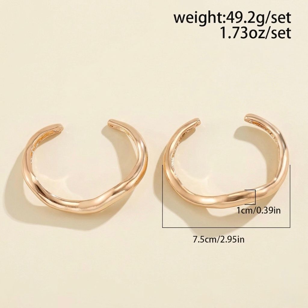 Gold Bold Wavy Stack Bracelet (Pair)