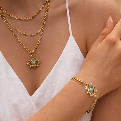 Layered Chain with Turquoise Nazar