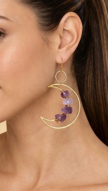 Amethyst Crescent Earring