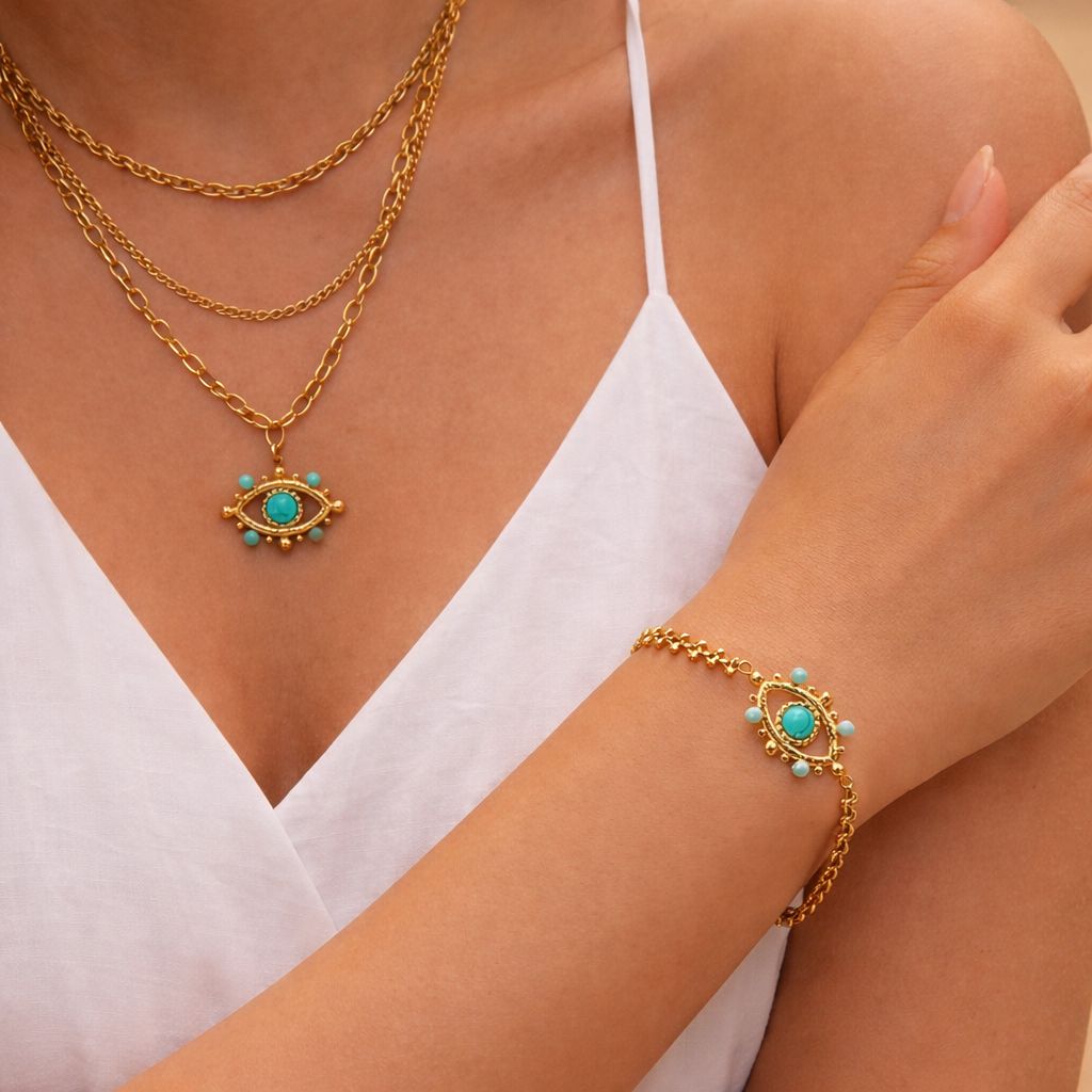 Turquoise Nazar Chain Bracelet