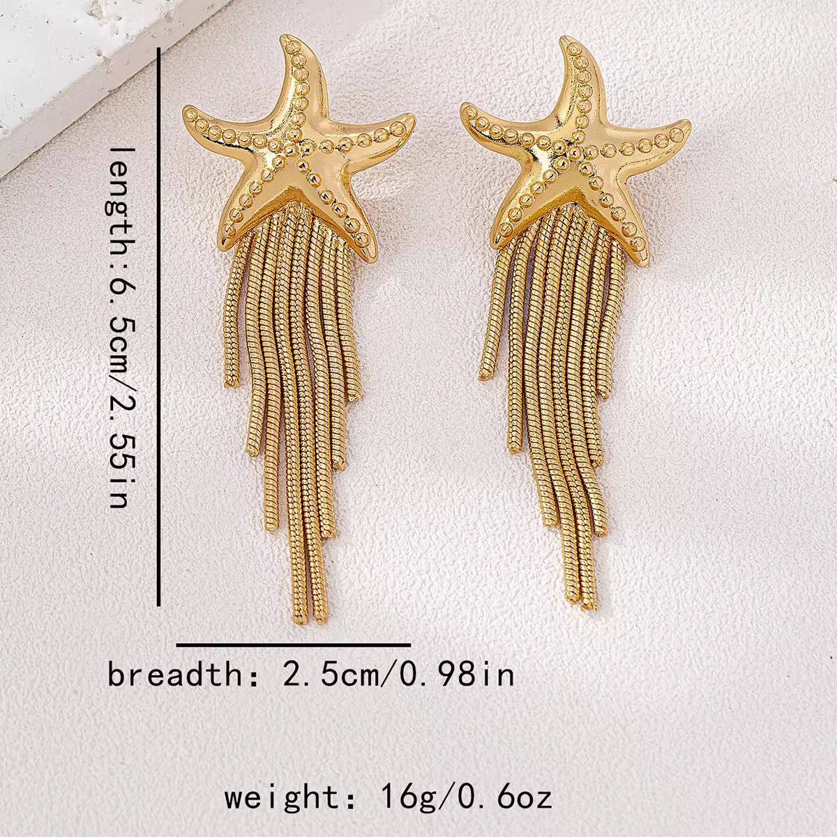 Gold Star Fish Tassel Earrings