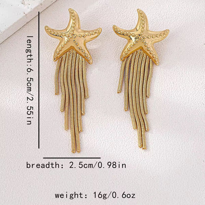 Gold Star Fish Tassel Earrings